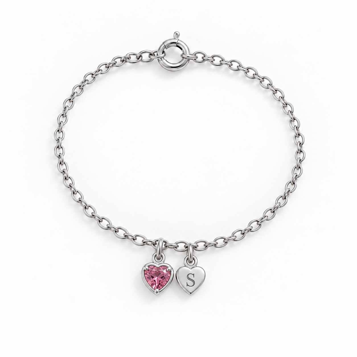 Initial Heart Charms Birthstone Bracelet