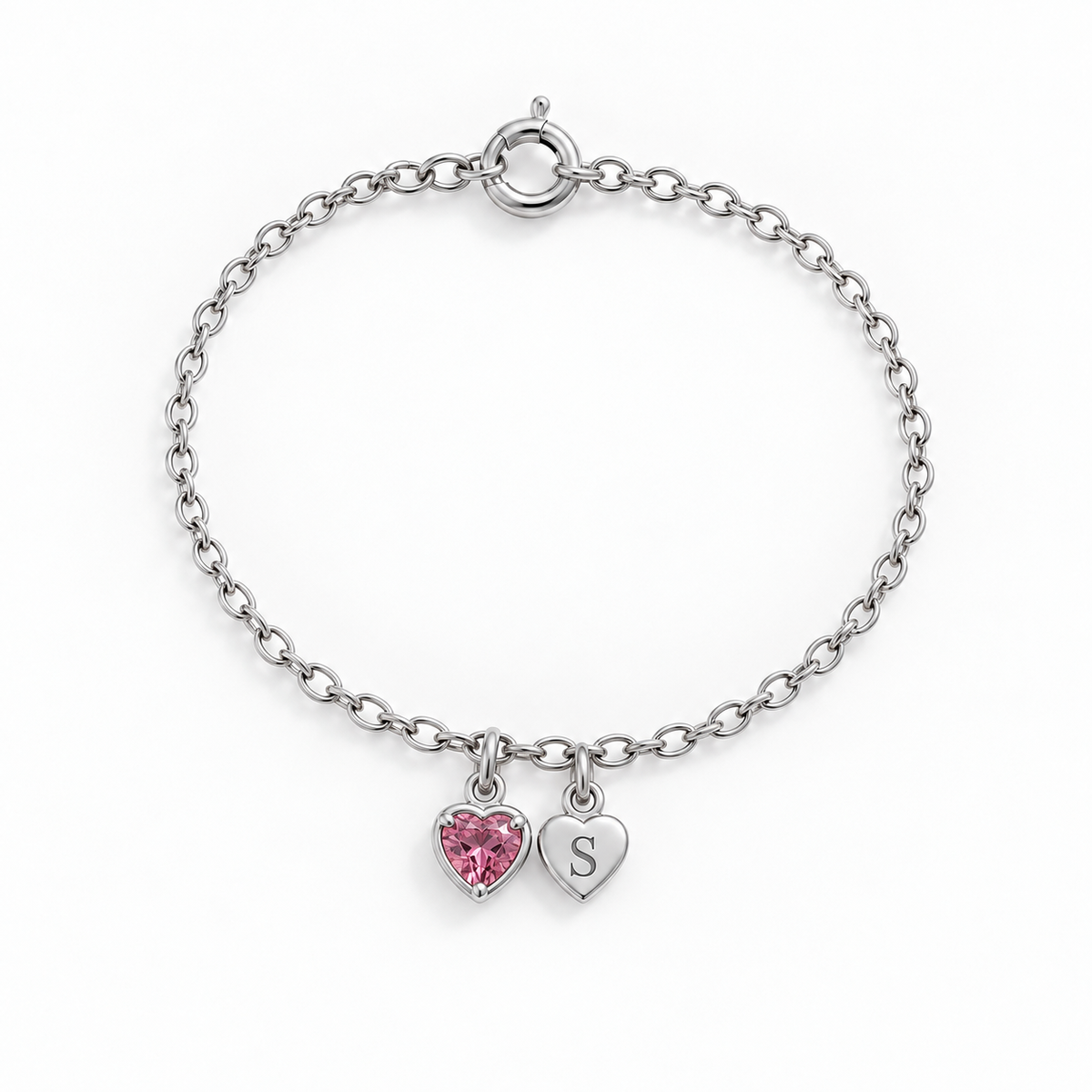 Initial Heart Charms Birthstone Bracelet