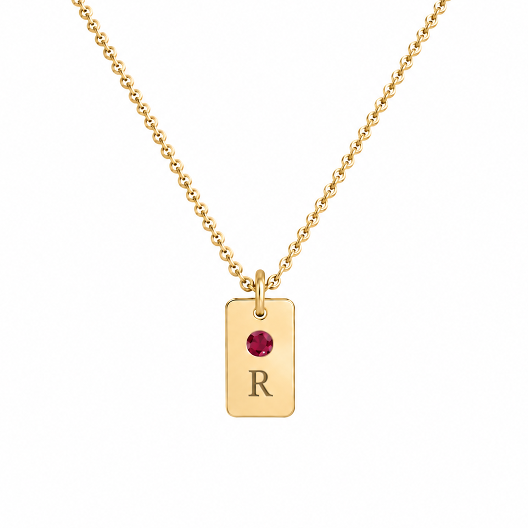 Initial Tag Birthstone Necklace