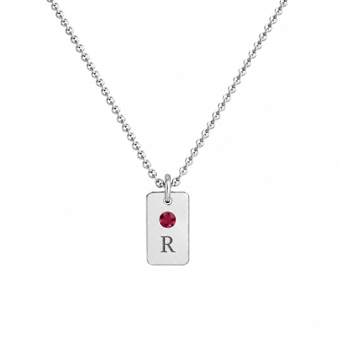 Initial Tag Birthstone Necklace