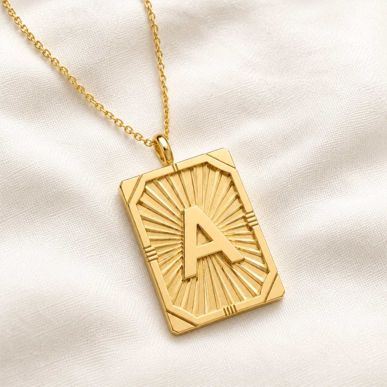 Initial Tag Pendant Necklace with Engraving