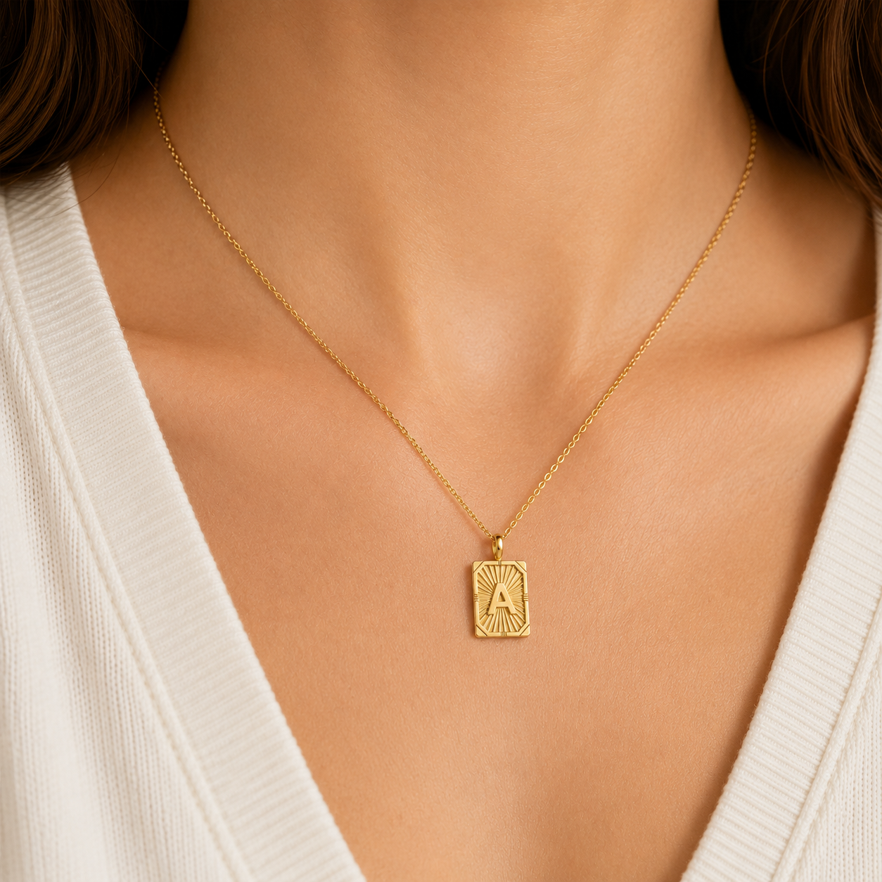 Initial Tag Pendant Necklace with Engraving