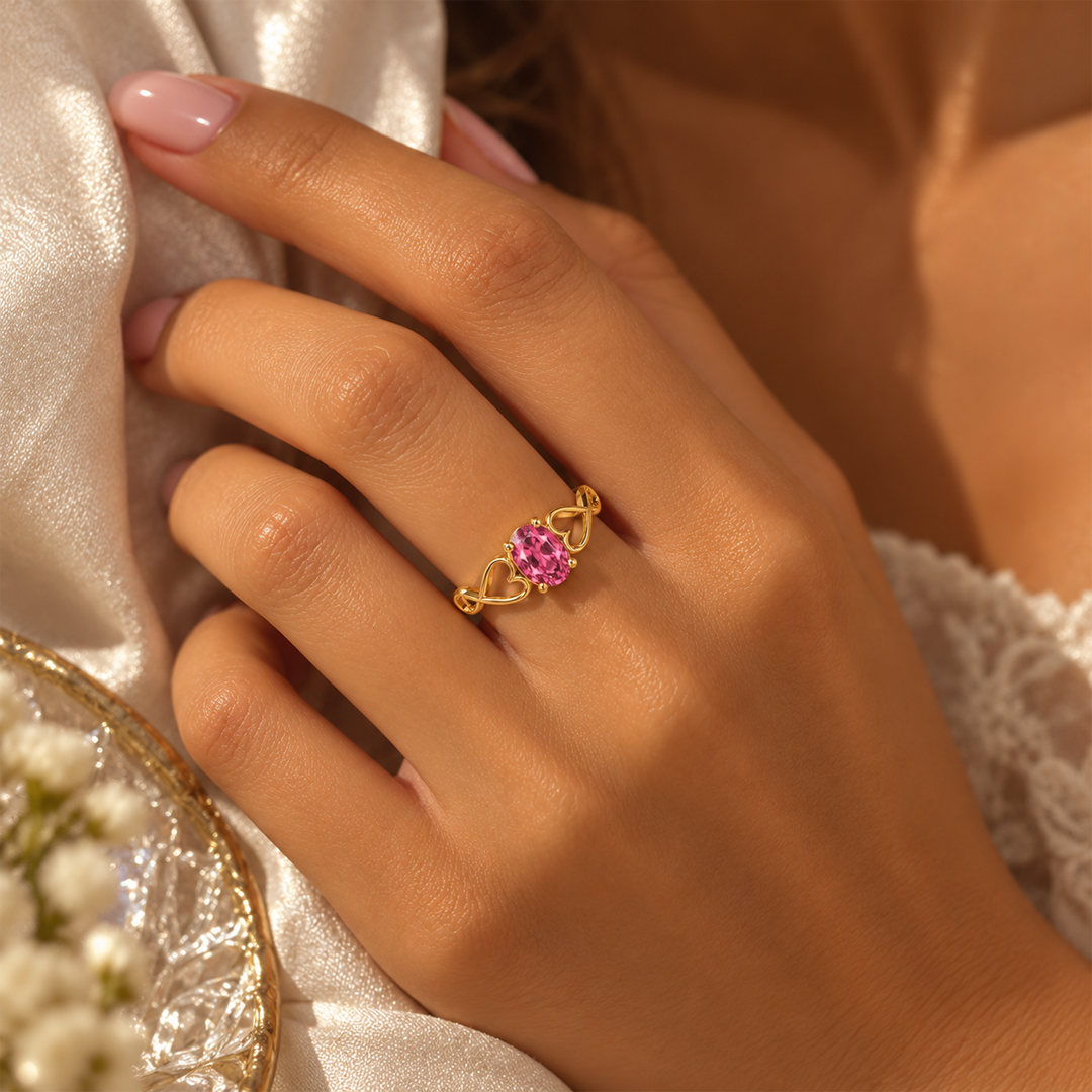 Interwoven Infinity Oval Birthstone Ring