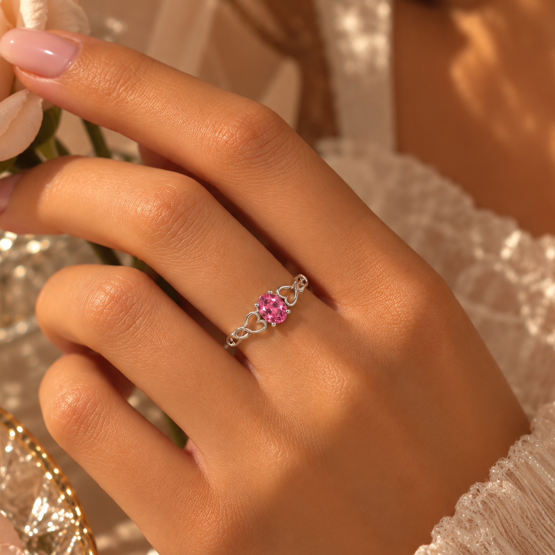 Interwoven Infinity Oval Birthstone Ring