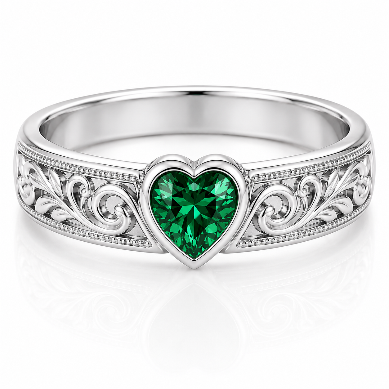 Leaf Carved Heart Wedding Band Ring