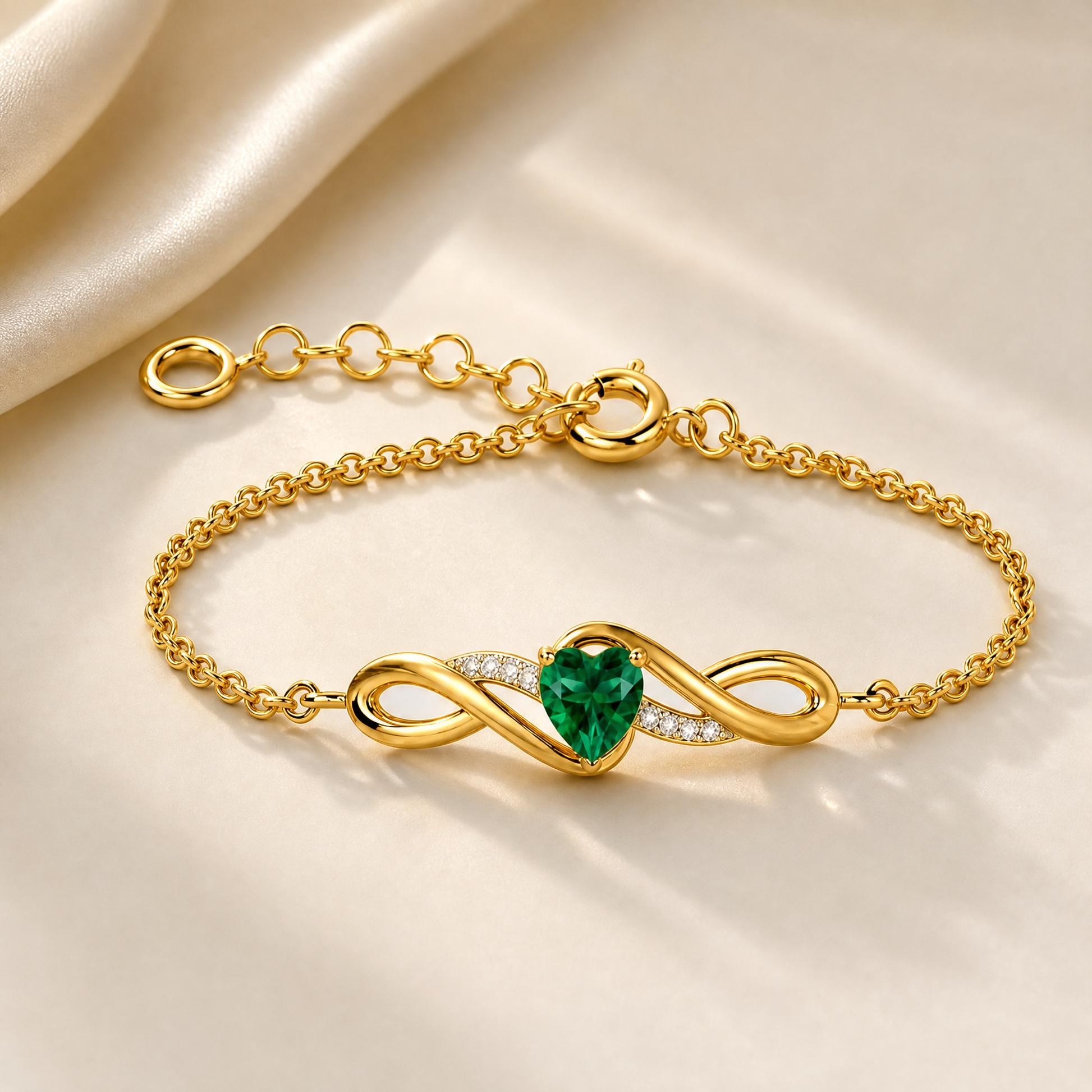 Classic Wave Bracelet with Heart Stone