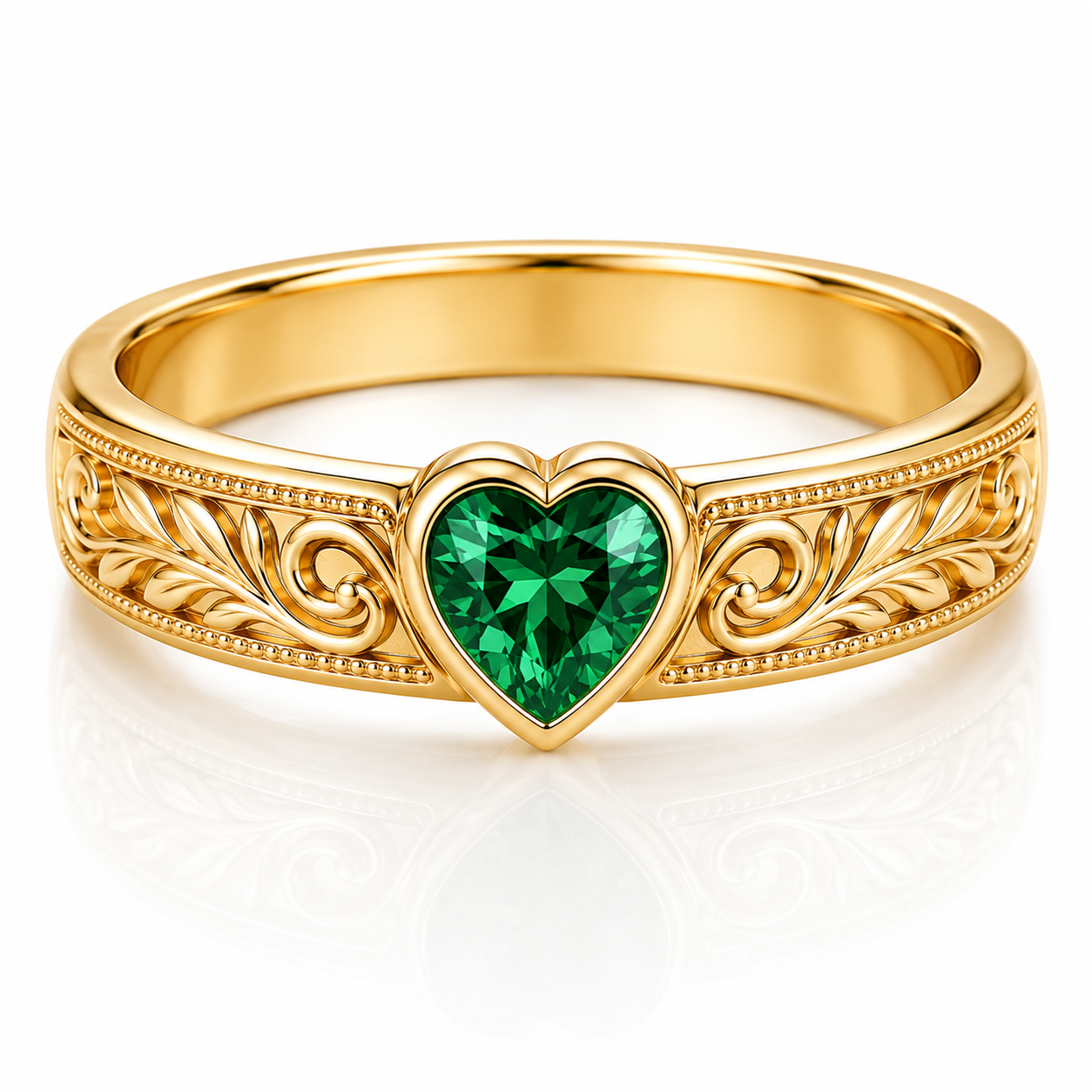 Leaf Carved Heart Wedding Band Ring