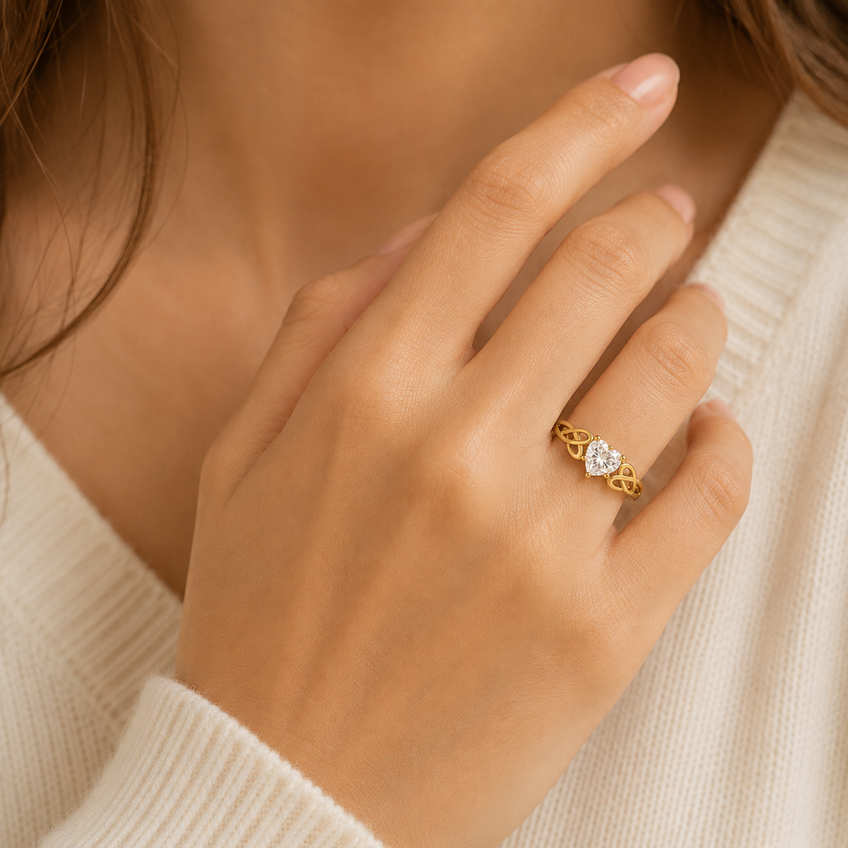 Knotted Heart Stone Ring