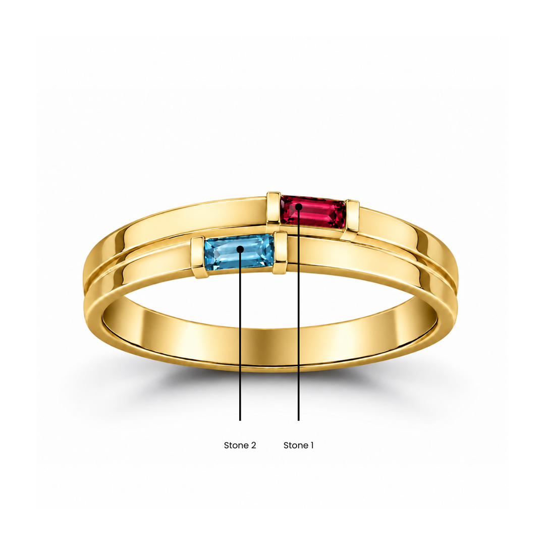 Double Baguette Birthstone Bypass Ring