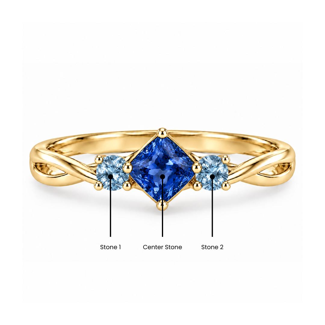 Trio Cushion Cut Birthstone Ring