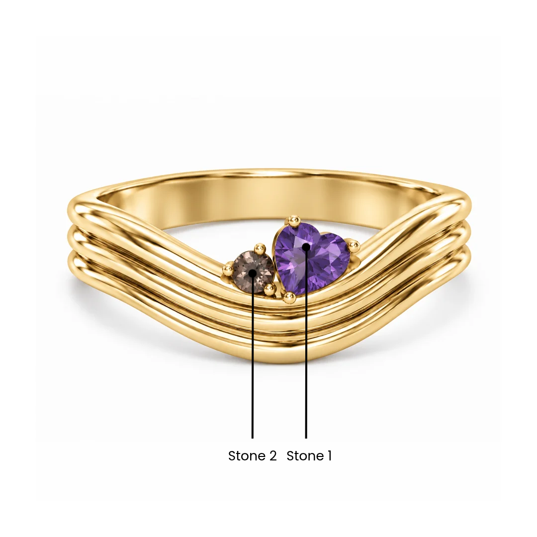 Heart Wave Birthstone Ring