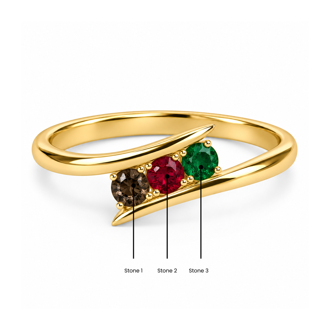 Trio Birthstone Bypass Ring