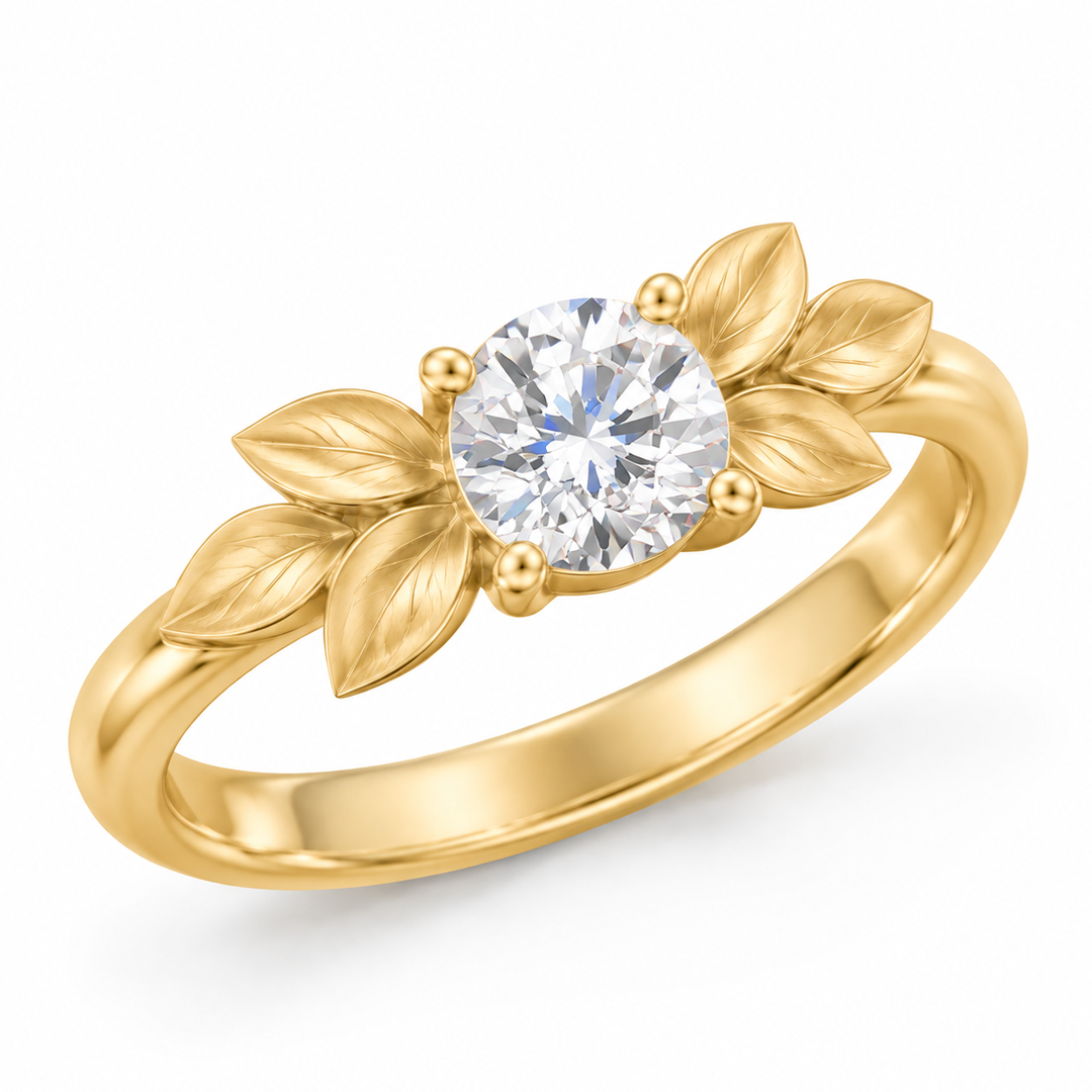 Leaf Accent Birthstone Ring