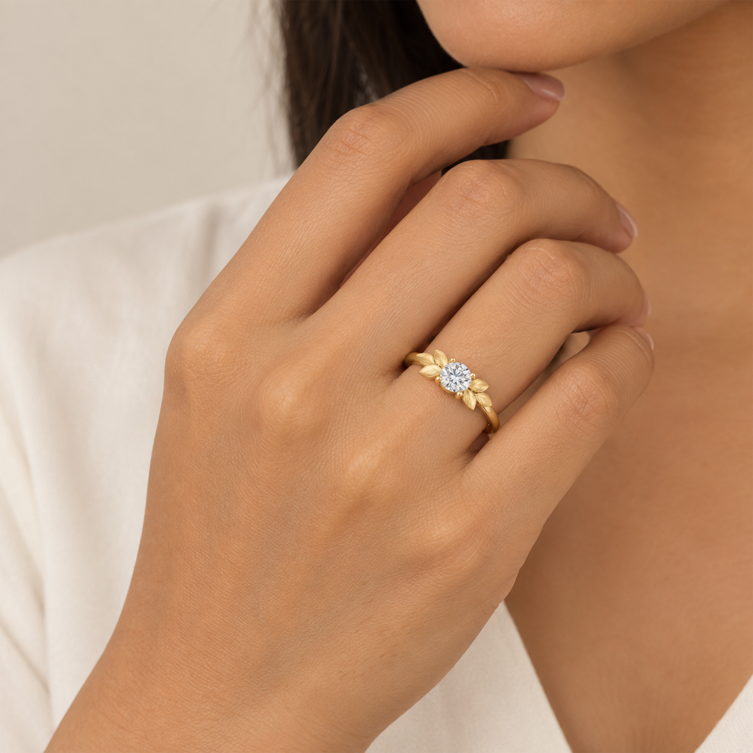 Leaf Accent Birthstone Ring
