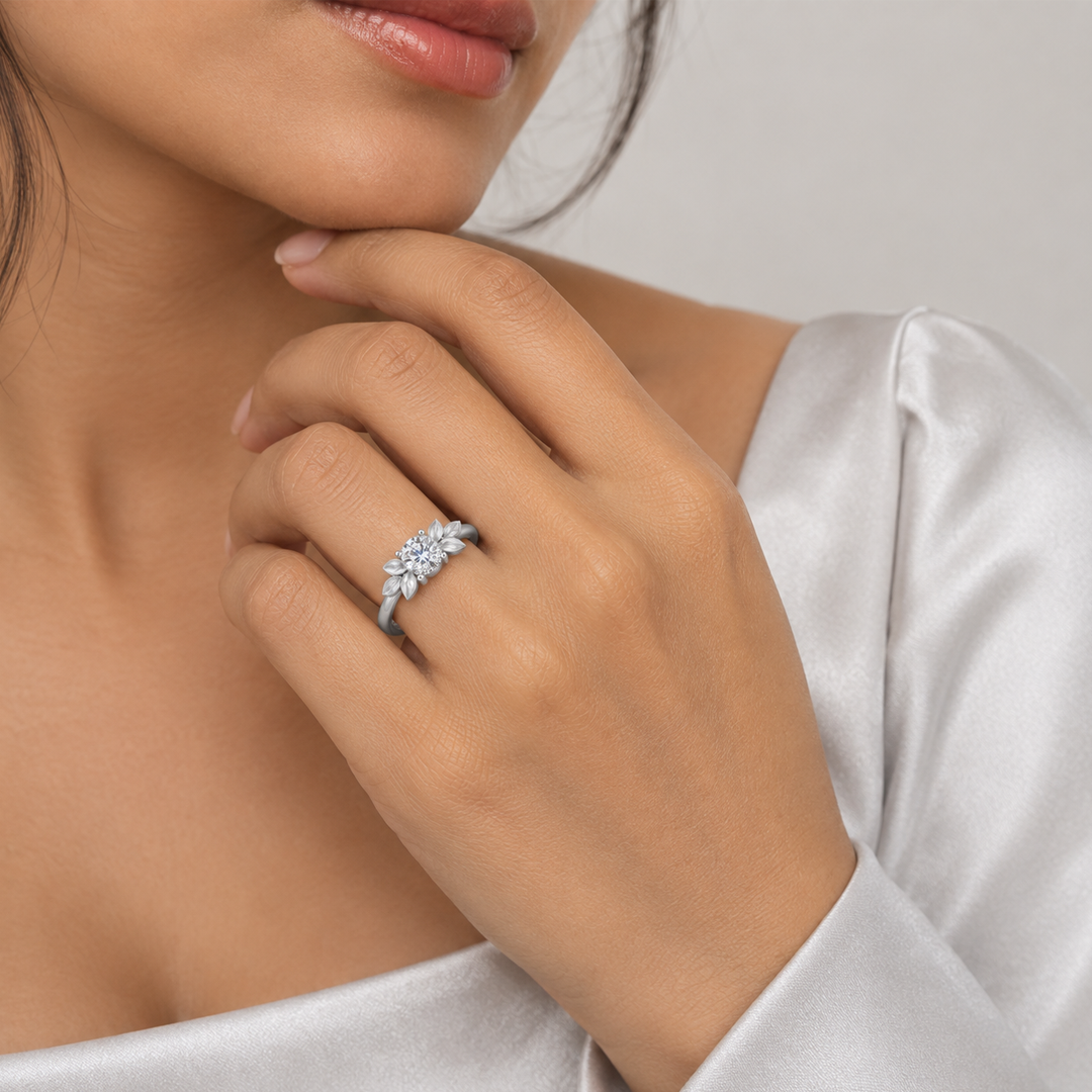 Leaf Accent Birthstone Ring