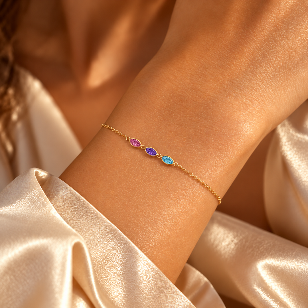Leaf Marquise Birthstone Bracelet