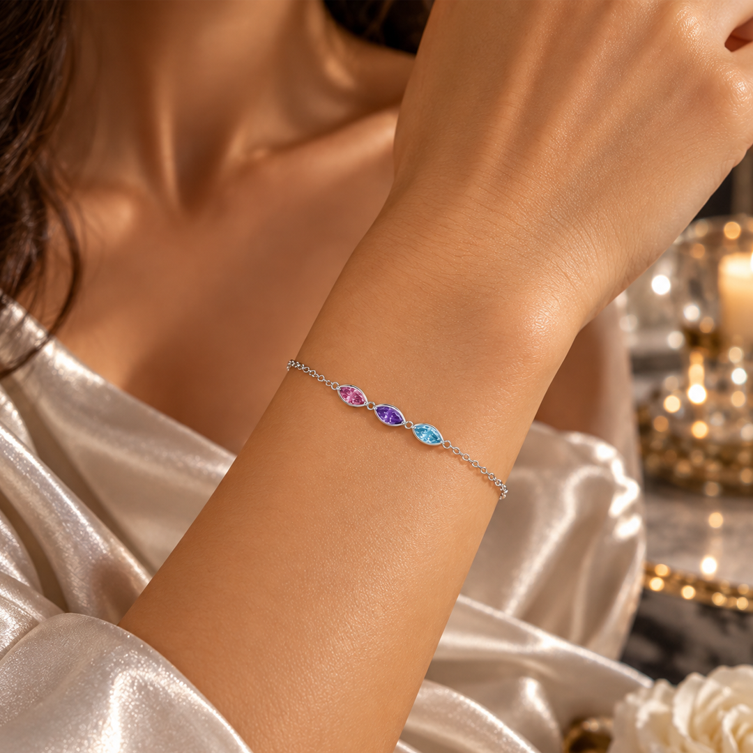 Leaf Marquise Birthstone Bracelet
