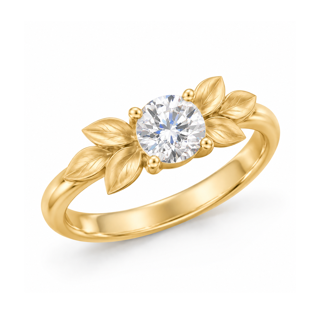 Leaf Accent Birthstone Ring