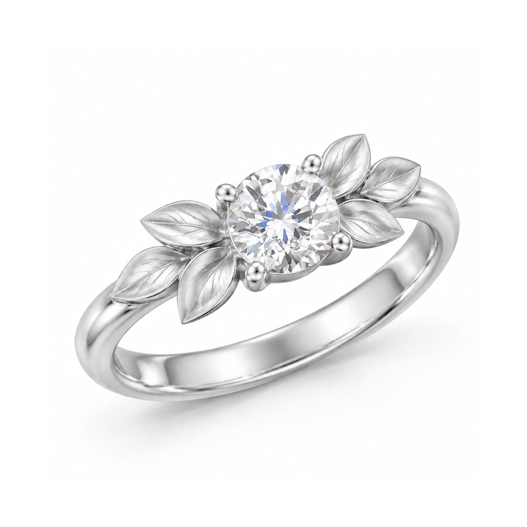 Leaf Accent Birthstone Ring