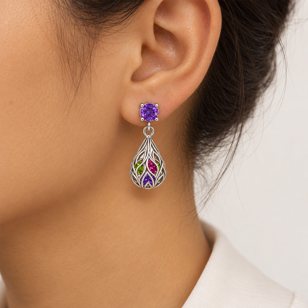 Leafveil Gemstone Cage Earrings