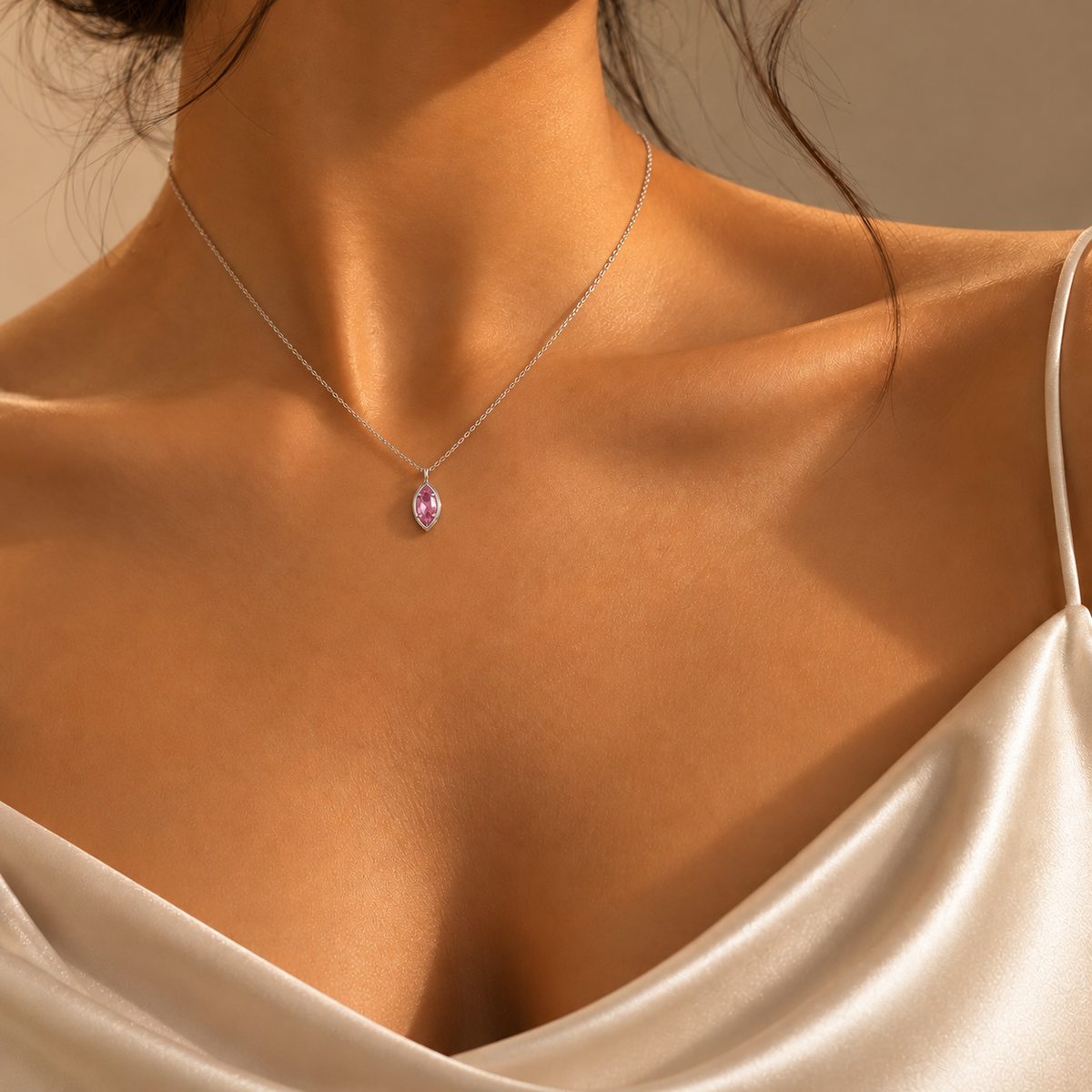 Marquise Bezel Birthstone Necklace