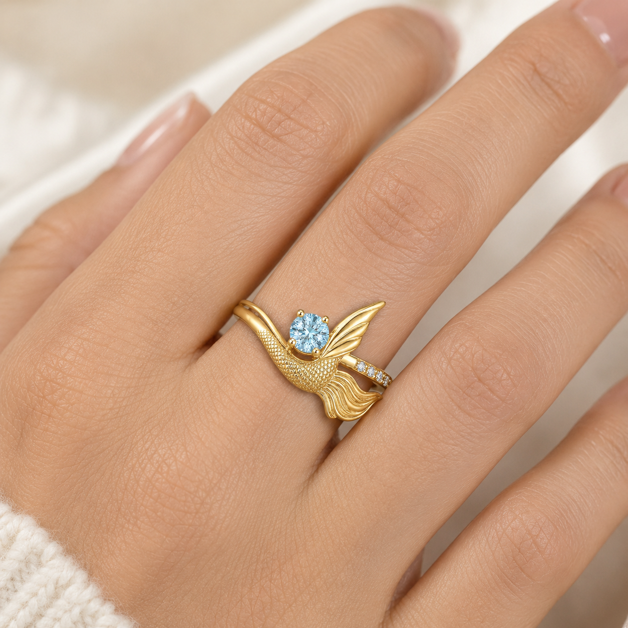 Mermaid tail Ring with Birthstone