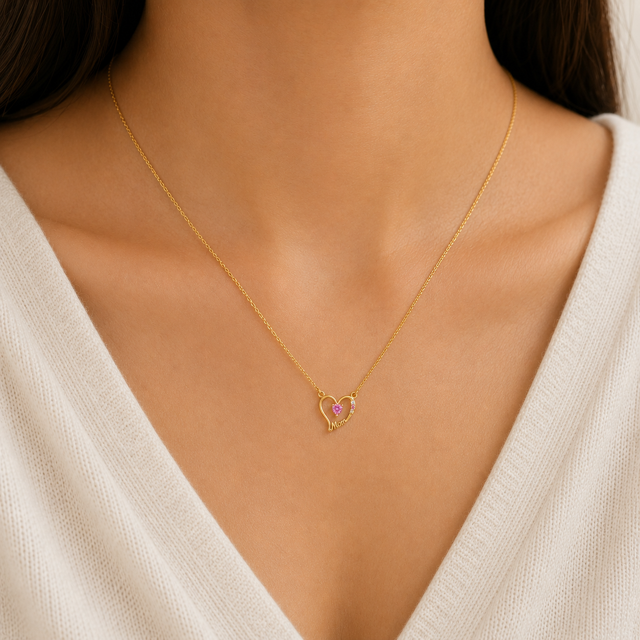 Mother Heart Pendant with Birthstone