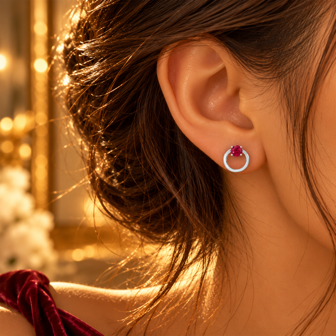 Open Circle Birthstone Earring