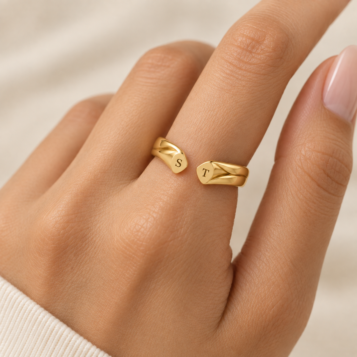 Open Cuff Initials Ring
