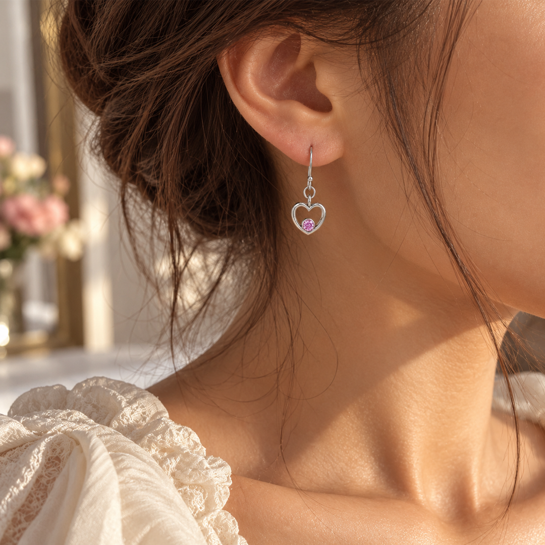 Open Heart Birthstone Earring