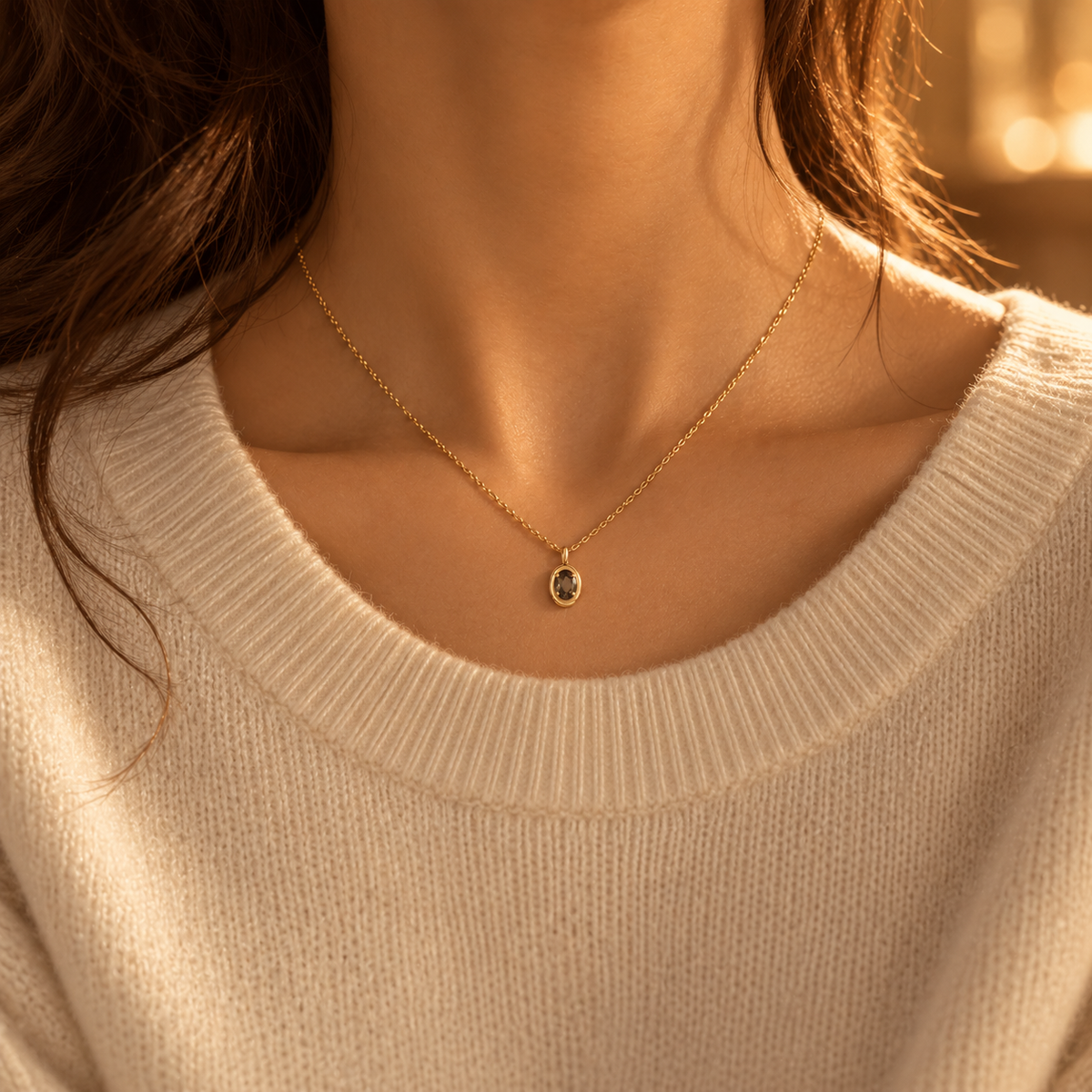 Oval Bezel Birthstone Necklace