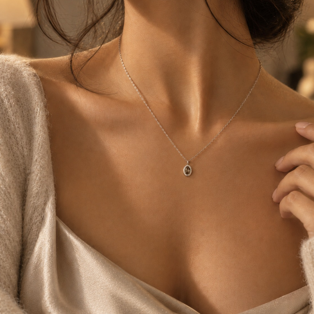 Oval Bezel Birthstone Necklace
