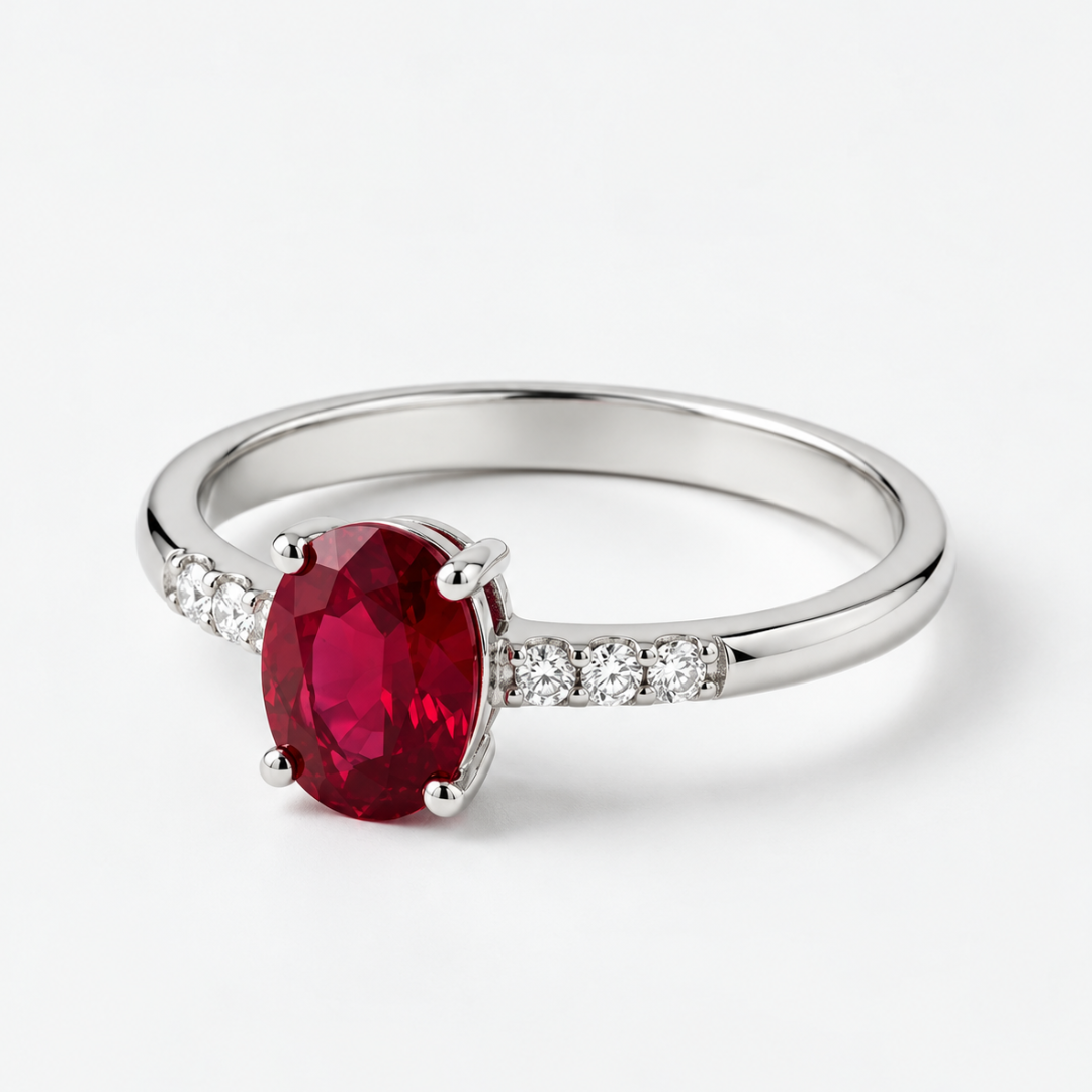 Oval Stone with Shoulder Accent Ring