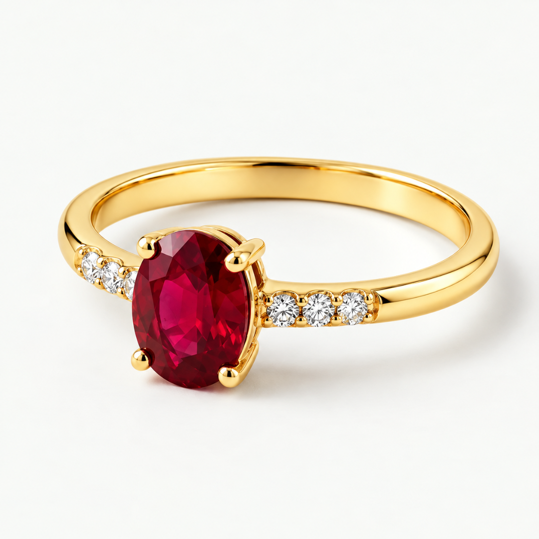 Oval Stone with Shoulder Accent Ring
