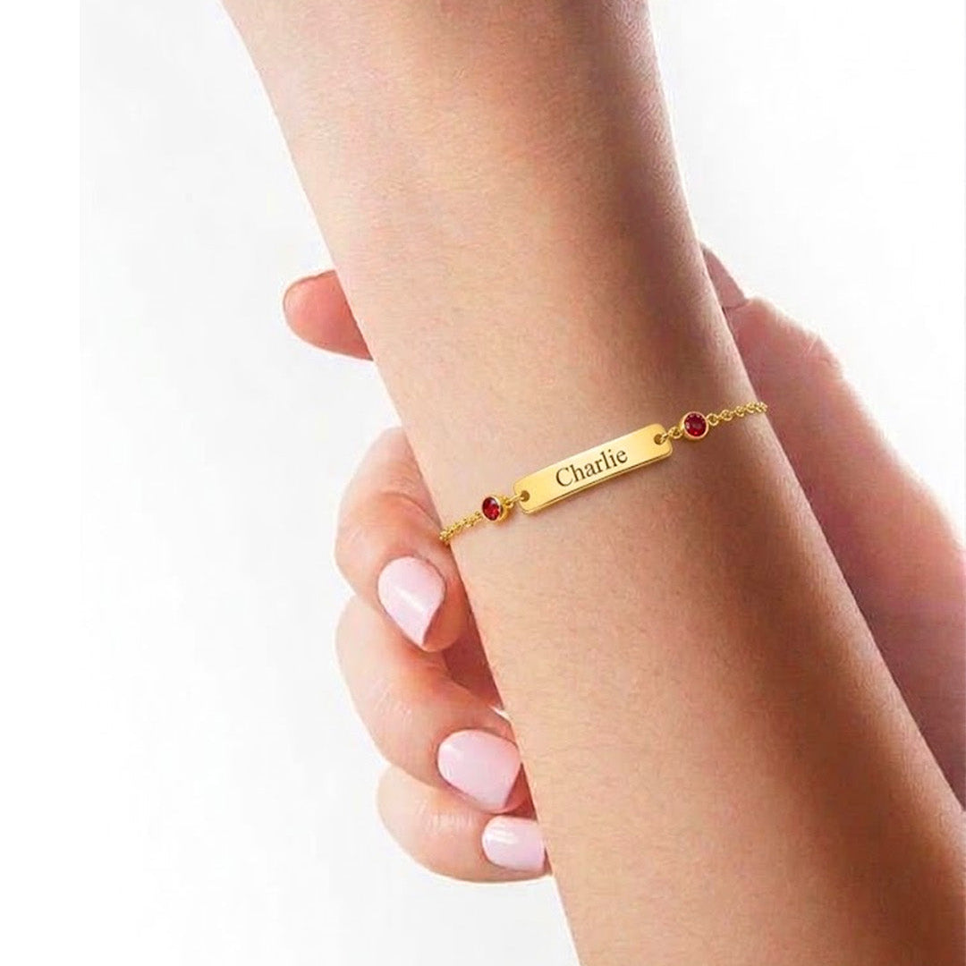 Name Plate Bracelet with Stone