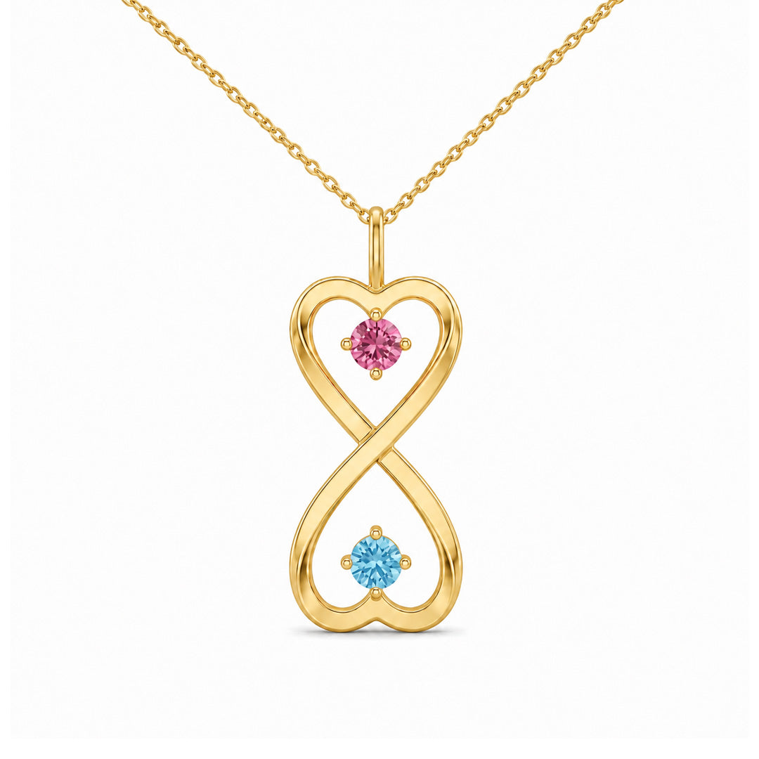 Personalized Stacked Heart Birthstone Necklace