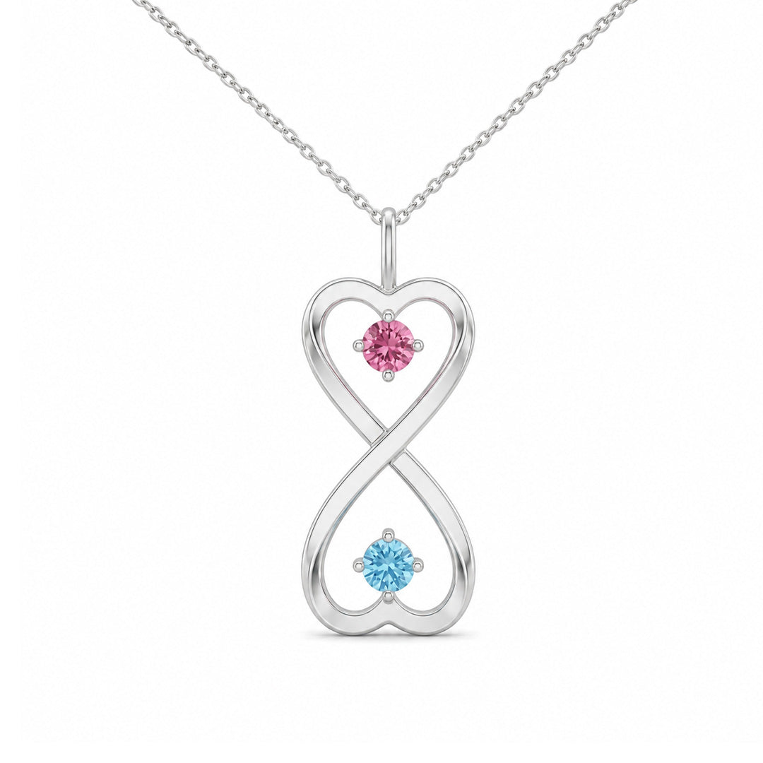 Personalized Stacked Heart Birthstone Necklace