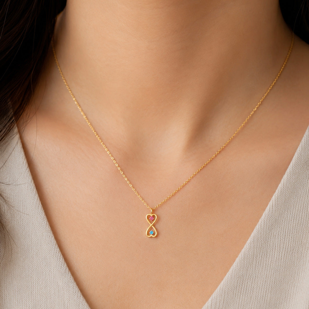 Personalized Stacked Heart Birthstone Necklace
