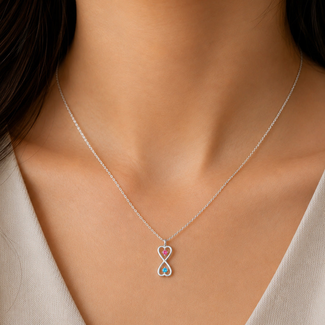 Personalized Stacked Heart Birthstone Necklace