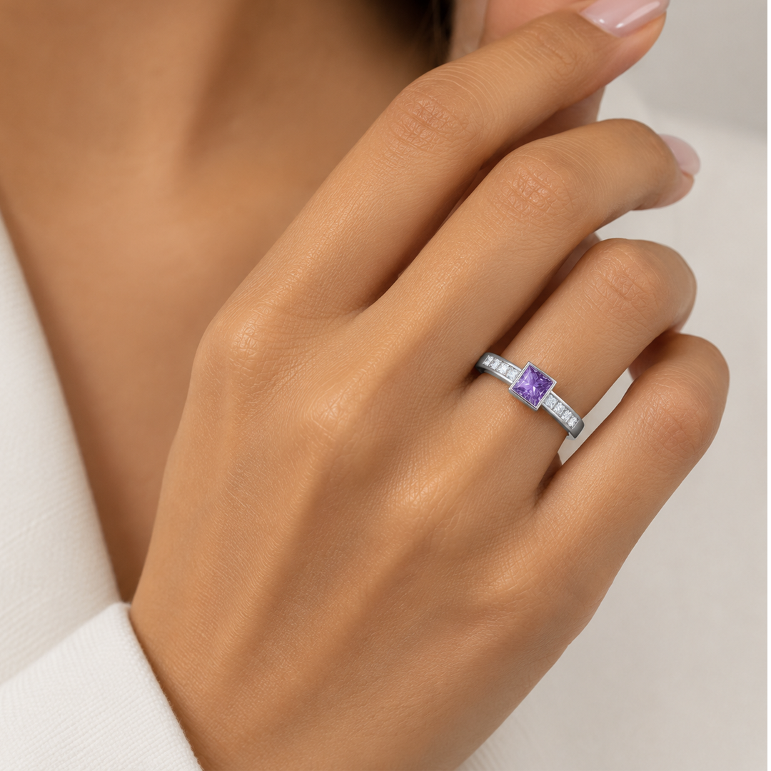 Princess Cut Violet Ring