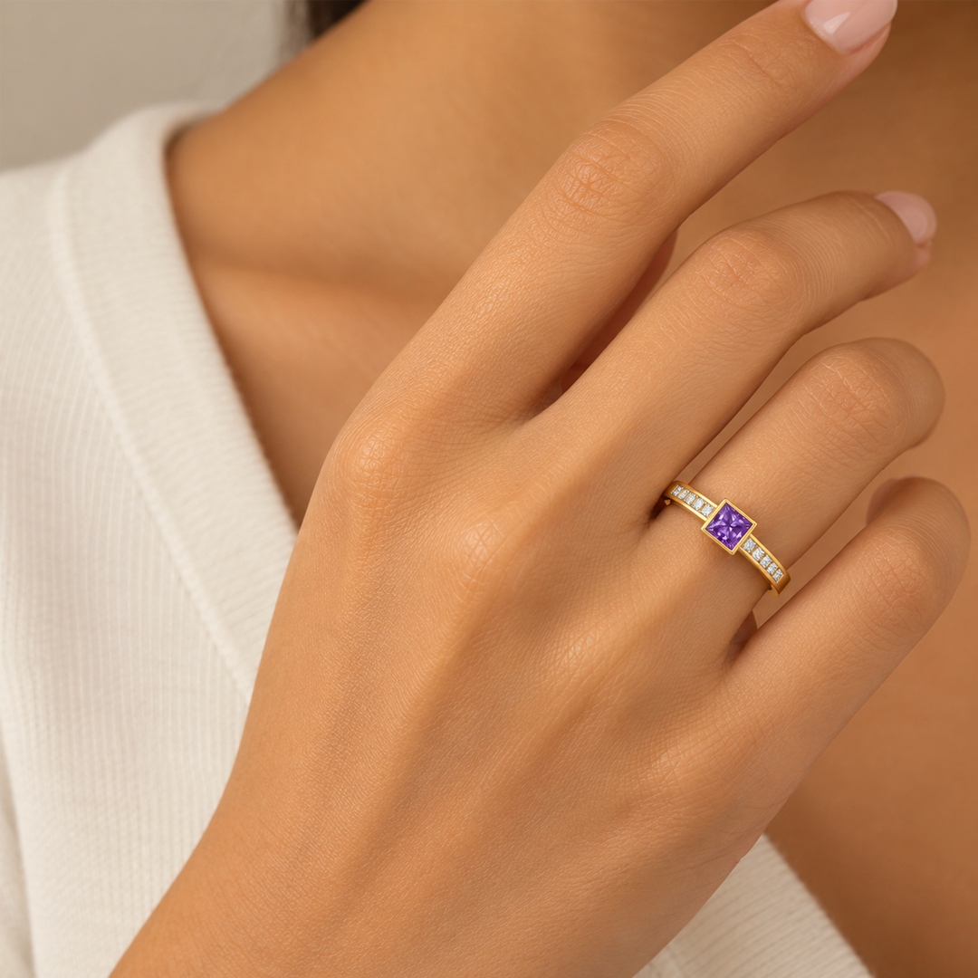 Princess Cut Violet Ring