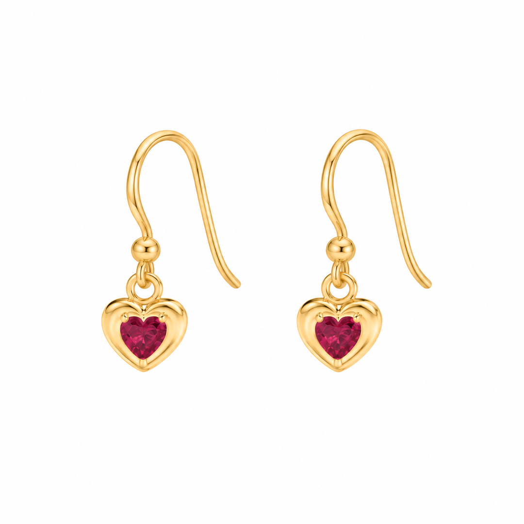 Puffy Heart Birthstone Hook Earring