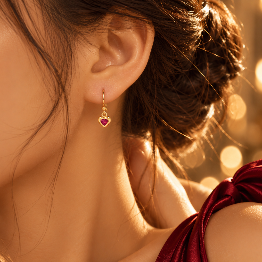 Puffy Heart Birthstone Hook Earring