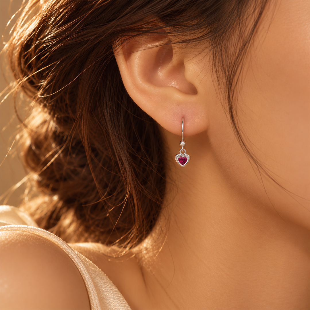 Puffy Heart Birthstone Hook Earring