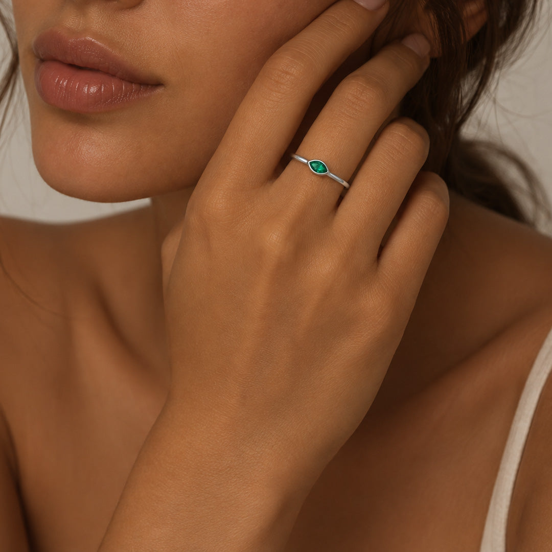 Sideways Marquise Birthstone Ring