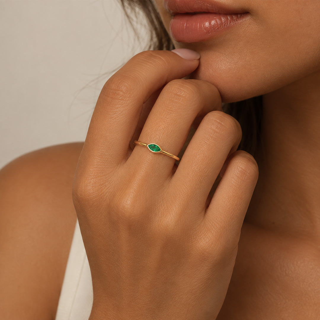 Sideways Marquise Birthstone Ring