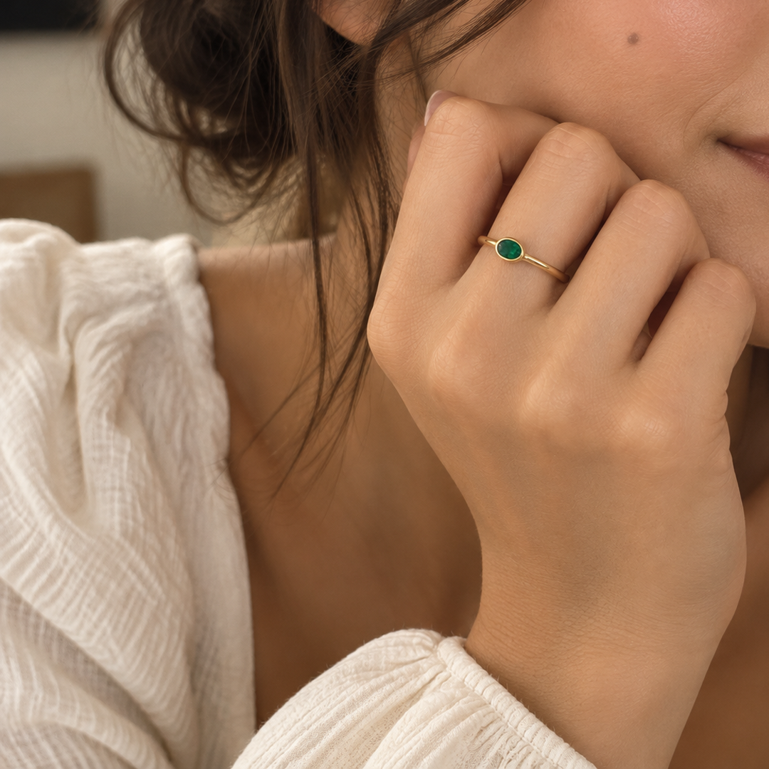 Sideways Oval Birthstone Ring