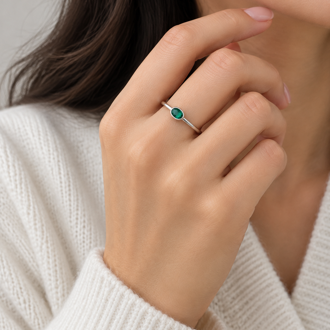 Sideways Oval Birthstone Ring