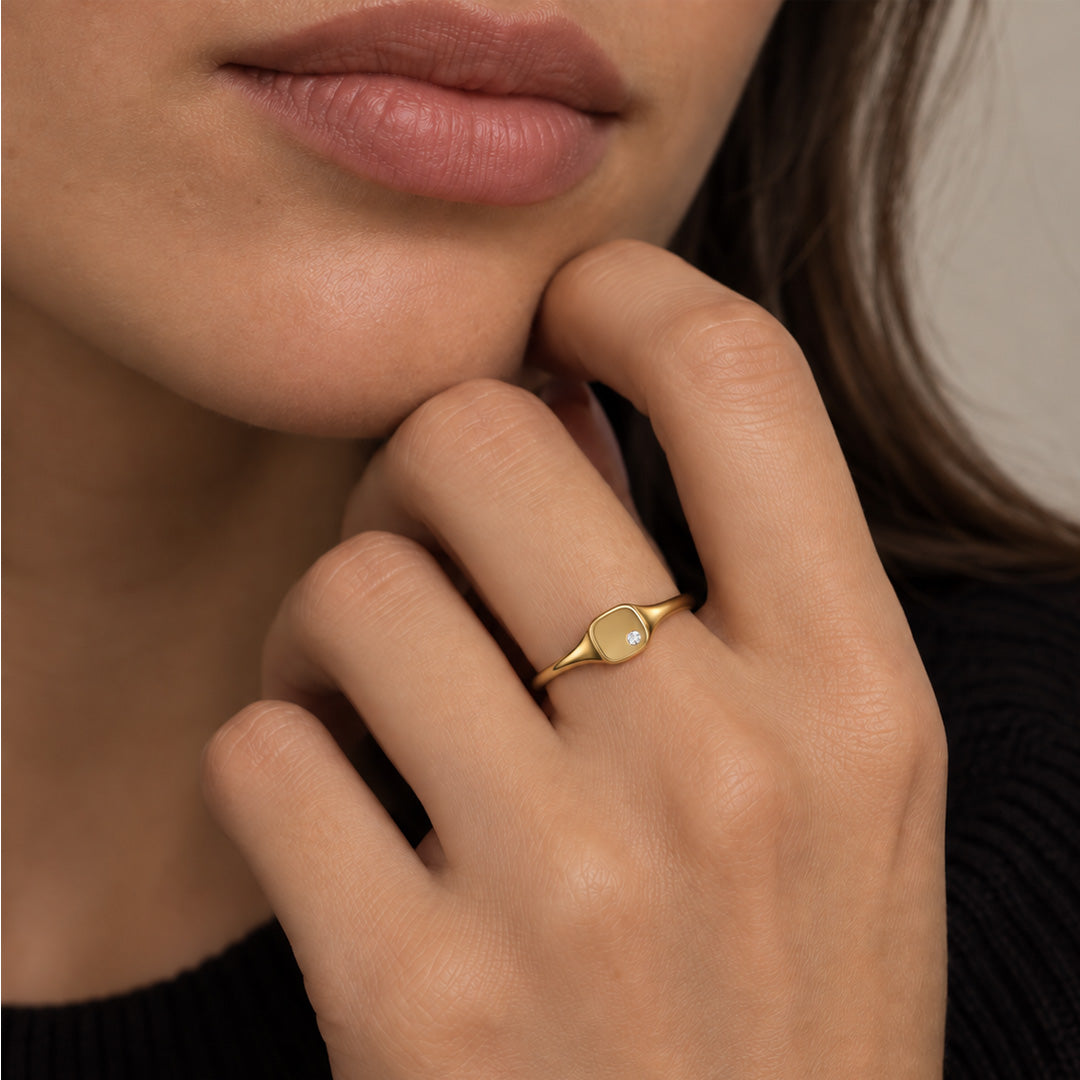 Signet Square Birthstone Ring