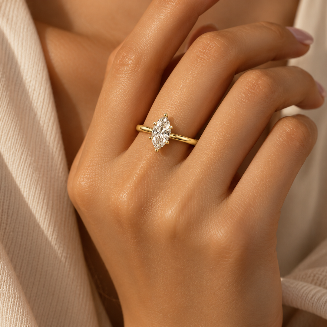 Simple Marquise Wedding Birthstone Ring